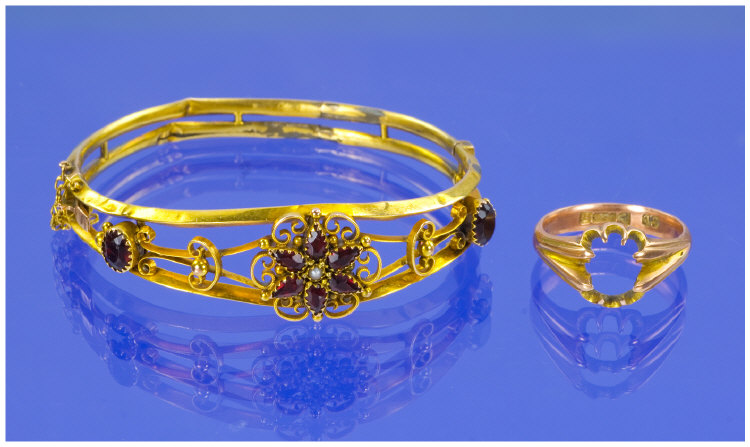 Appraisal: Edwardian Hinged Bangle Set With Garnets Together With A ct