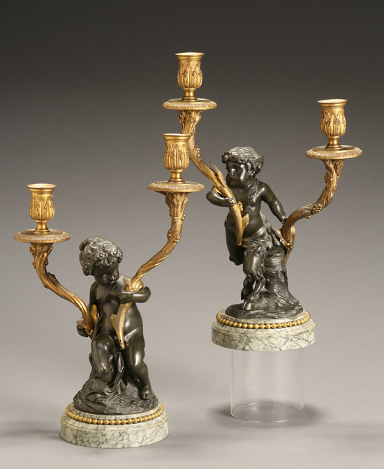 Appraisal: Pair of Louis XV Style Ormolu and Bronze Figural Two-Light