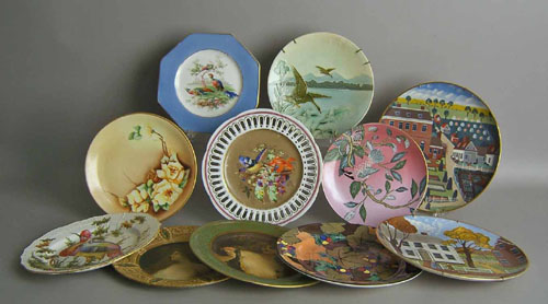 Appraisal: Nine painted porcelain plates together with tin plates