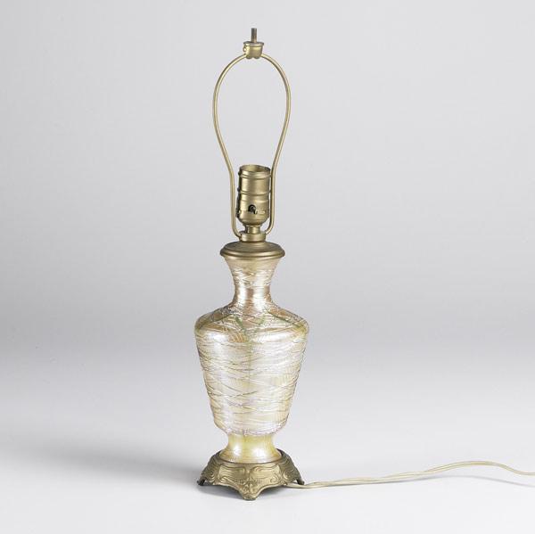 Appraisal: ART GLASS TABLE LAMP Threaded durand type lamp with gilt