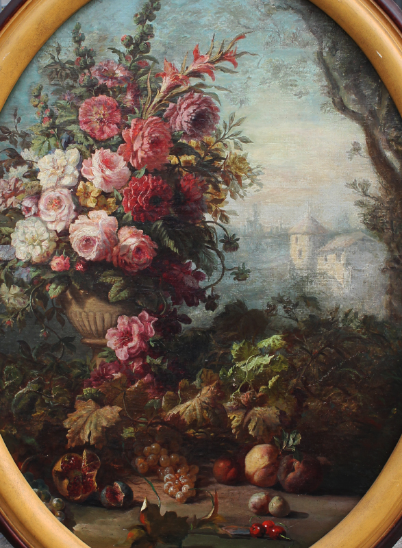 Appraisal: FINE EARLY NEOCLASSICAL STYLE FLORAL STILL LIFE PAINTING Large Oval