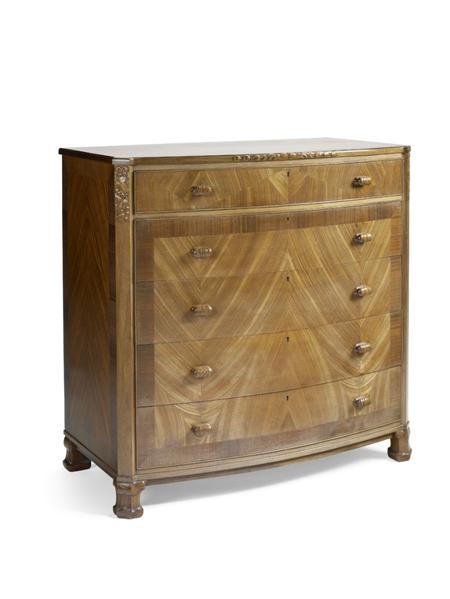 Appraisal: WHYTOCK REID EDINBURGH BOWFRONT CHEST OF DRAWERS S walnut with