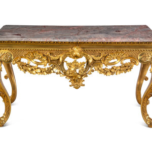 Appraisal: A George III Style Giltwood Marble-Top Console Table Circa Height