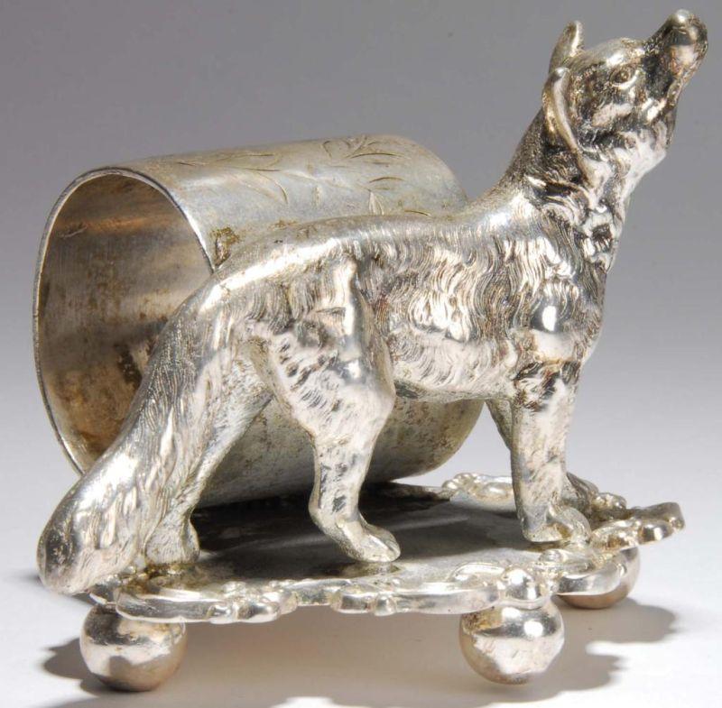 Appraisal: Howling Wolf Figural Napkin Ring Description Large howling wolf by