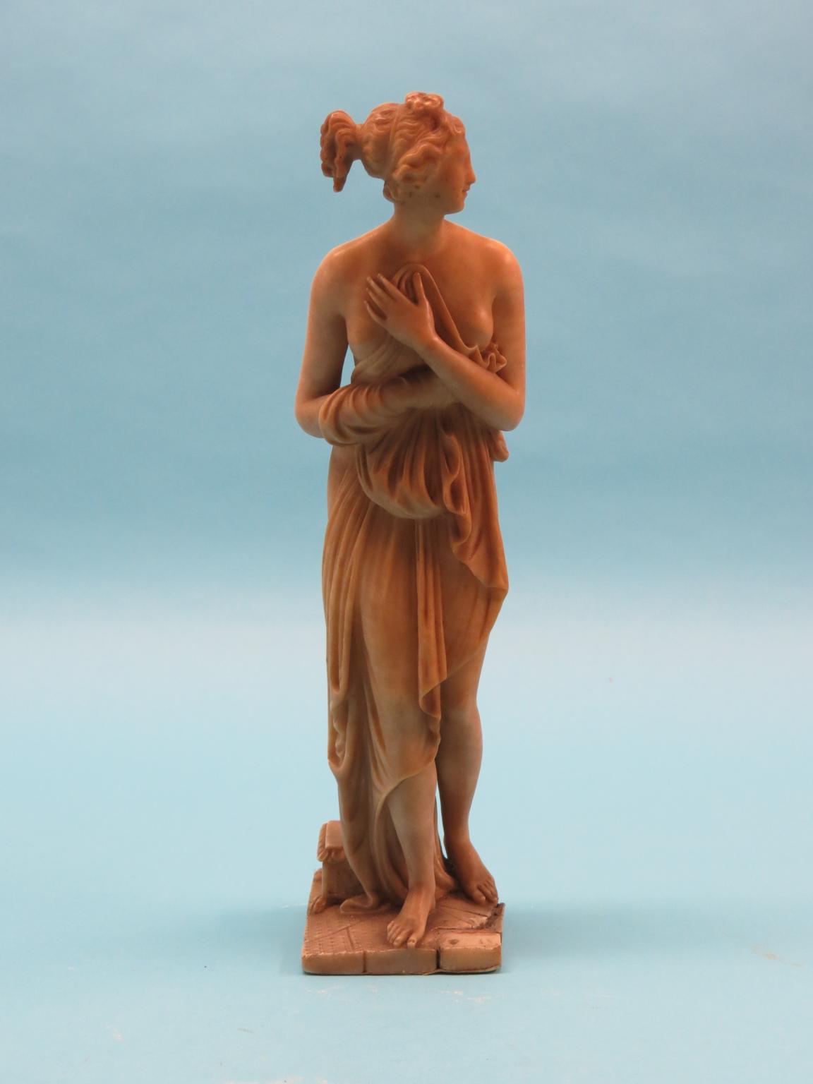 Appraisal: A th century carved alabaster statuette loosely robed young lady