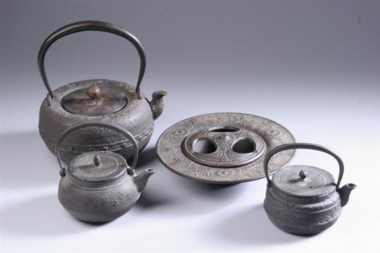 Appraisal: JAPANESE IRON TEAPOT AND CENSER Meiji period Together with two