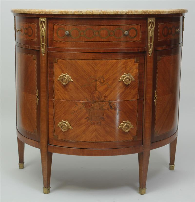 Appraisal: Louis XVI Style D-Shaped Kingwood Marquetry Side Cabinet x x