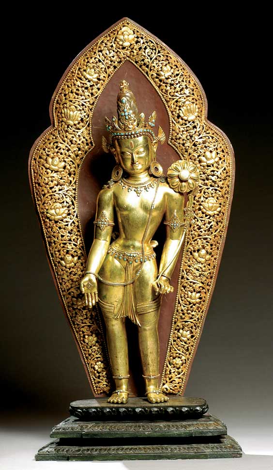 Appraisal: NEPALESE GILT BRONZE DEITY Tall Nepalese gilt bronze model of