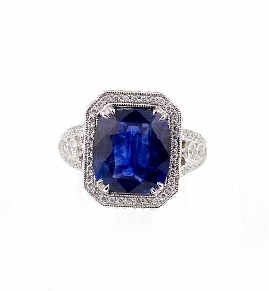 Appraisal: Sapphire and diamond ring ct cushion-cut blue sapphire and ctw