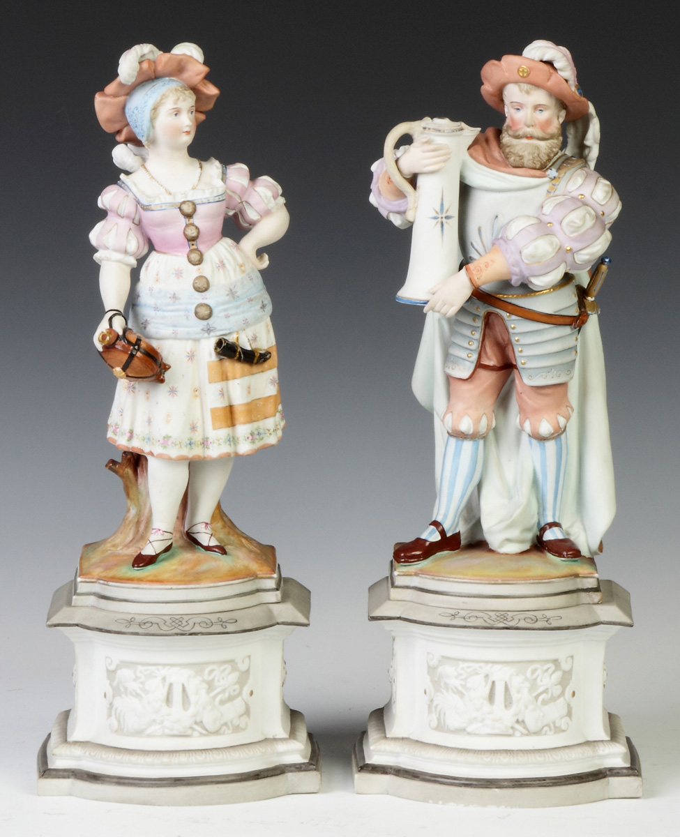 Appraisal: -Piece Hand Painted Porcelain Figures on Stands th cent