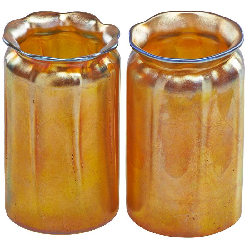 Appraisal: TIFFANY STUDIOS Pair of gold Favrile glass shades Condition Report