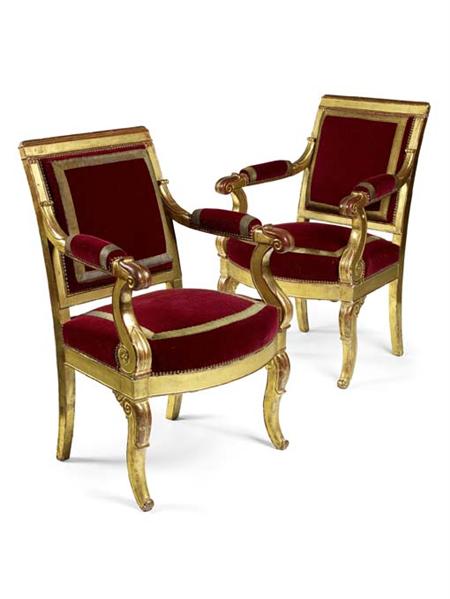 Appraisal: A pair of Empire giltwood fauteuils In the style of