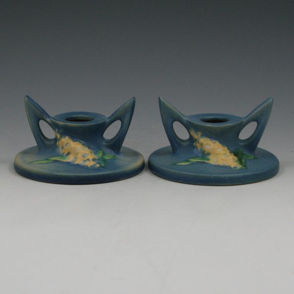 Appraisal: Roseville Foxglove blue candleholders pair Marked Roseville USA - Mint