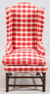 Appraisal: MODERN UPHOLSTERED WING CHAIR MODERN RED CHECKERBOARD STYLE UPHOLSTERED WING