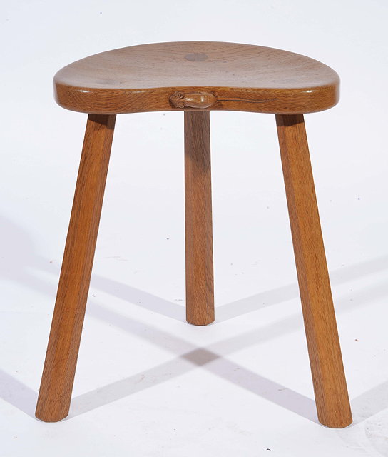 Appraisal: Robert Thompson of Kilburn British - A Mouseman oak stool