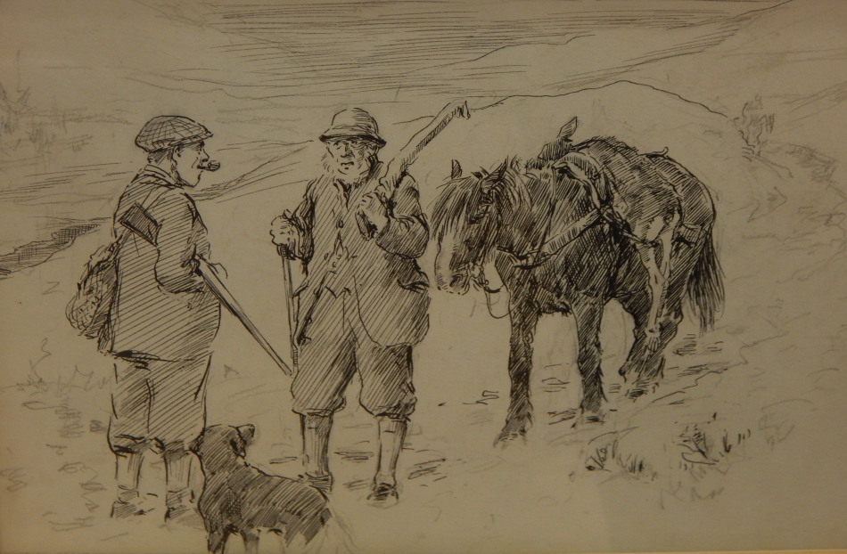 Appraisal: George Denholm Armour - Gamekeeper and gun pen and ink