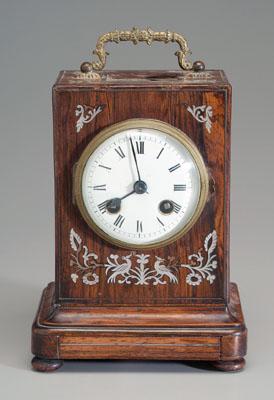 Appraisal: French rosewood mantle clock bird and floral mother-of-pearl inlay glass