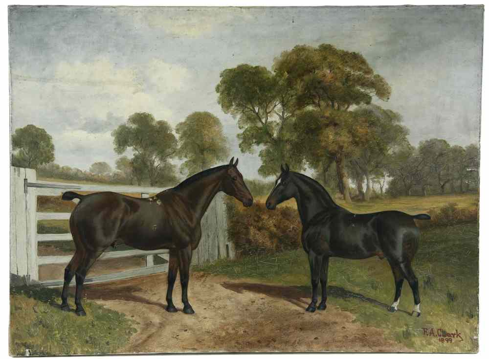 Appraisal: OOC - Two Thoroughbreds at Gate by Frederick Albert Clark