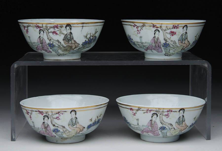 Appraisal: SET OF FOUR DECORATED RICE BOWLS Early th Century Hand