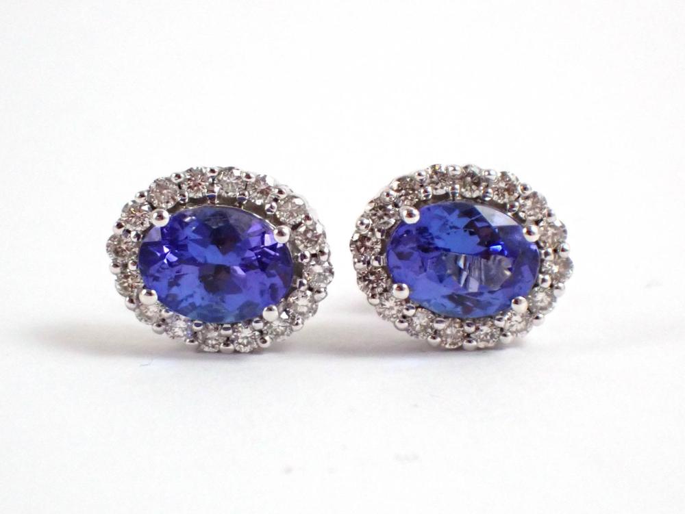 Appraisal: PAIR OF TANZANITE AND DIAMOND STUD EARRINGS each k white