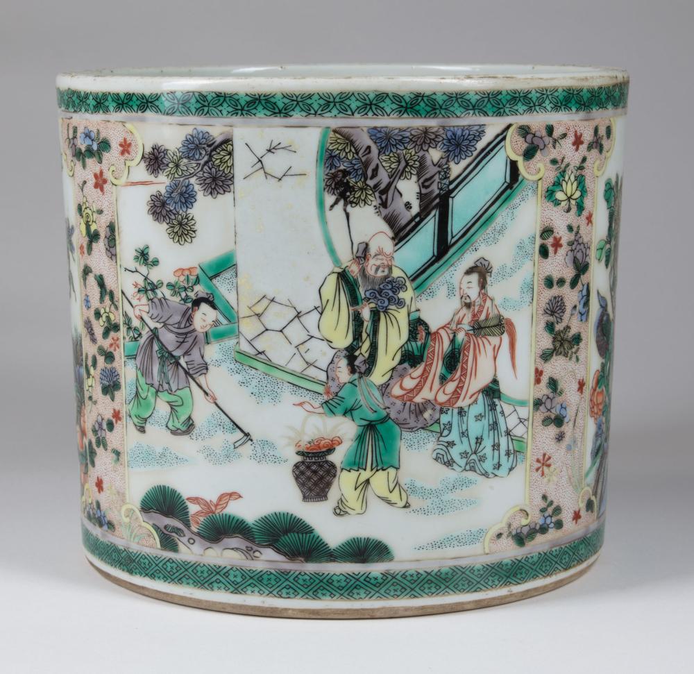 Appraisal: Chinese Famille Verte Porcelain Brush Pot decorated with alternating figural