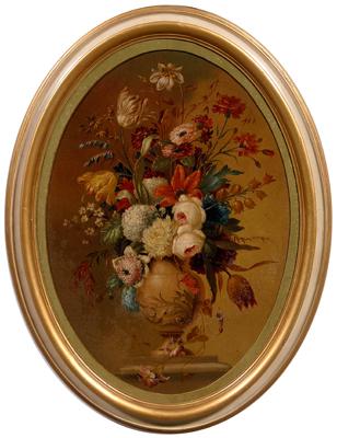 Appraisal: th century floral still life of vase unsigned oil on