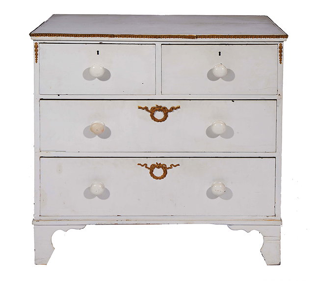 Appraisal: A PINE AND WHITE PAINTED CHEST OF TWO SHORT AND