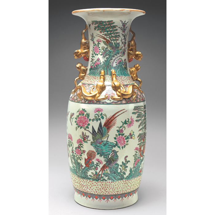 Appraisal: Asian vase large form with colorfully painted scenes with animals