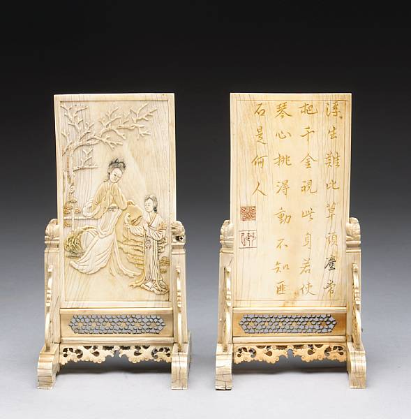 Appraisal: A pair of pieced ivory table screens th th Century