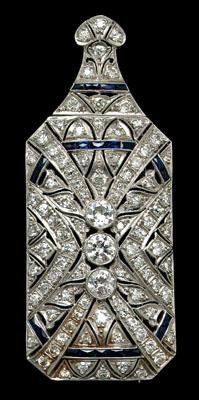 Appraisal: Vintage diamond and platinum brooch pierced filigree pendant with millgrain