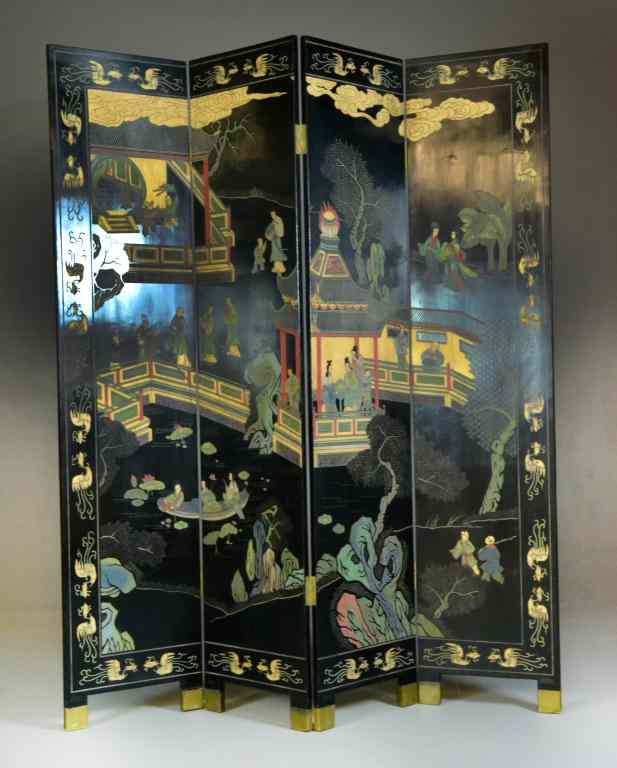 Appraisal: Chinese Four-panelled Coromandel ScreenDepicting bamboo and floral decoration on one