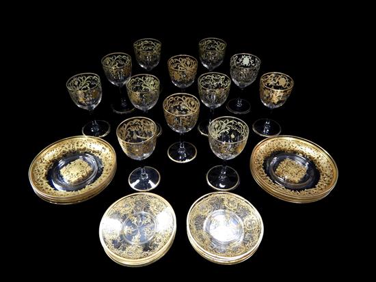 Appraisal: GLASS Twenty-eight pieces of gilt-decorated stemware and plates all with