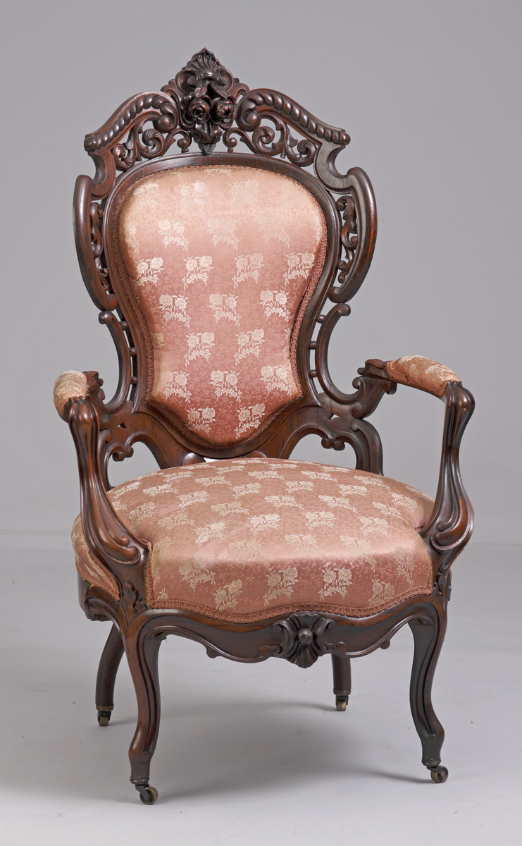 Appraisal: J J W Meeks Carved Rosewood Parlor Chair J J