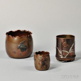 Appraisal: Three American Copper and Mixed Metal Vases early th century