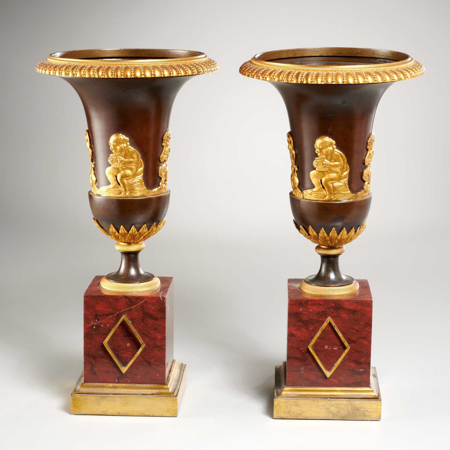 Appraisal: PAIR NEOCLASSICAL BRONZE URNS CONVERTED TO LAMPS th c and