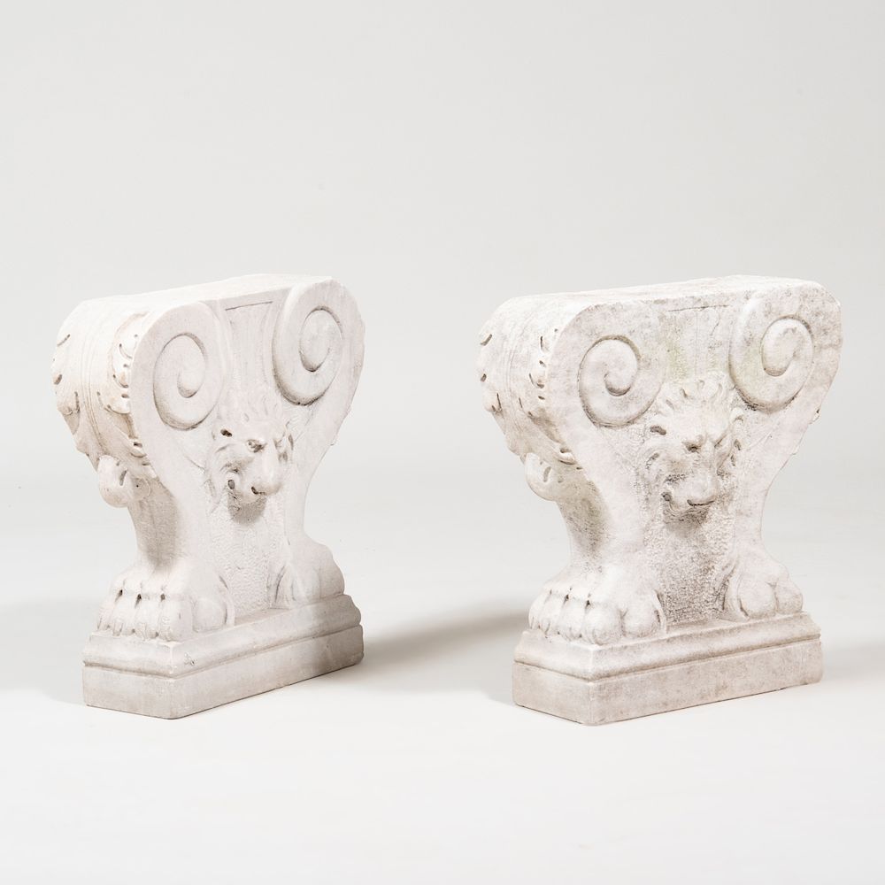 Appraisal: Pair of Carved Stone Bench Supports x x in Condition