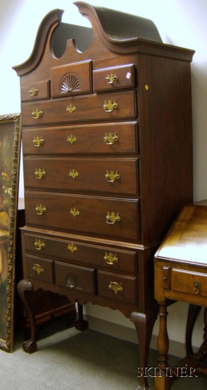 Appraisal: Chippendale-style Carved Mahogany Two-Part Bonnet-top Highboy