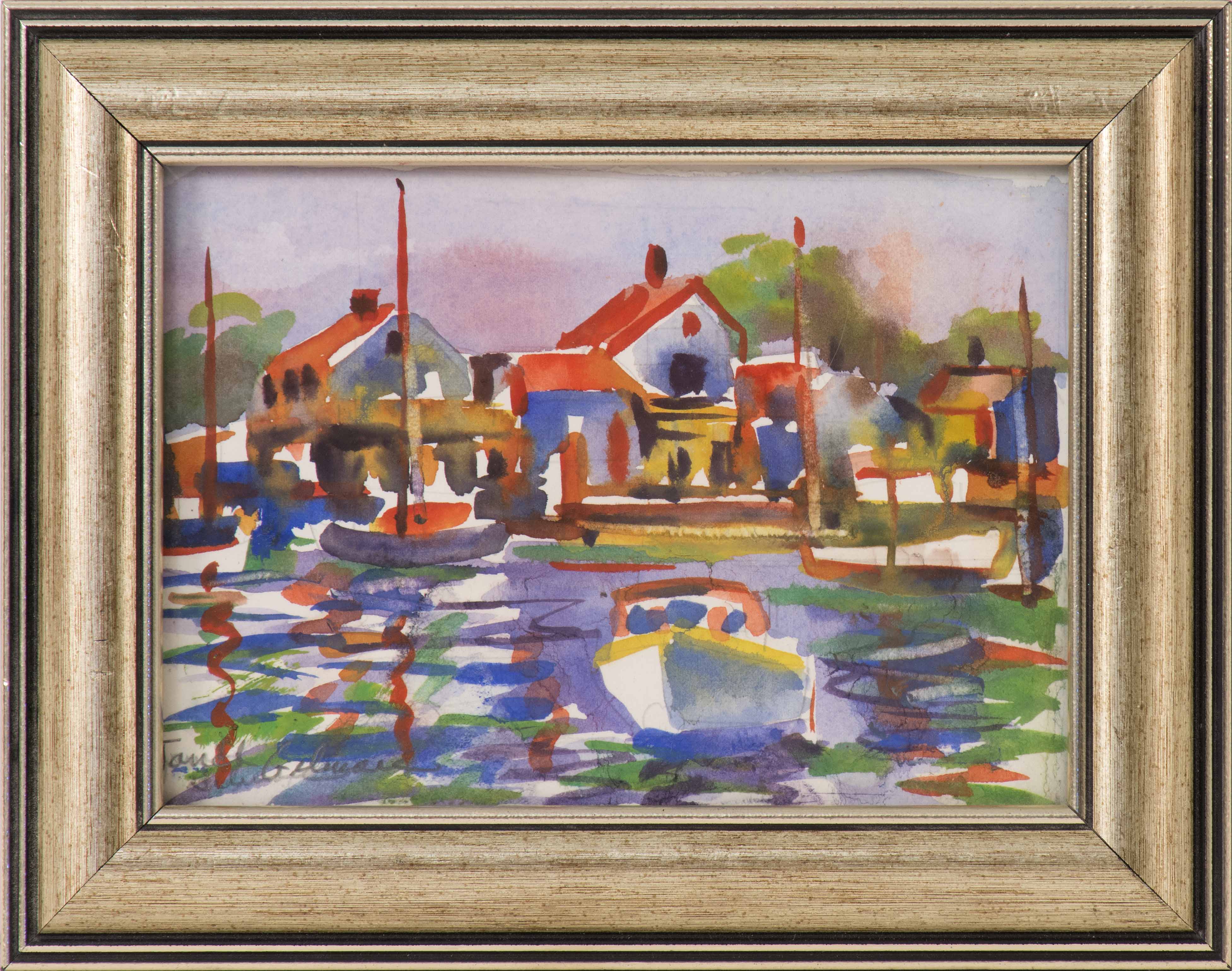 Appraisal: JANET GILMOREAmerican ContemporaryNantucket a harbor scene with boats and shanties