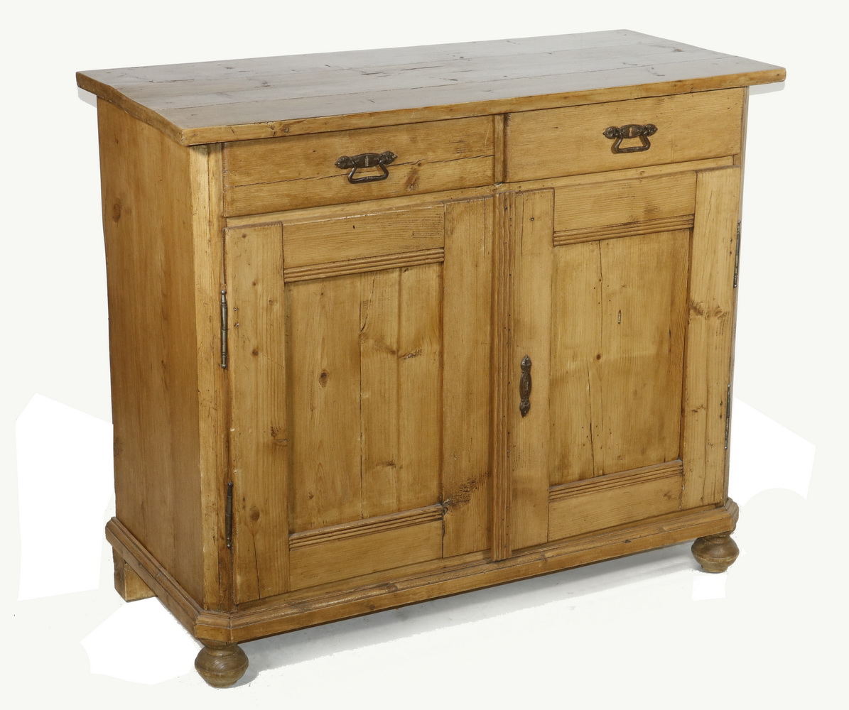 Appraisal: SCRUBBED PINE LOW CUPBOARD Scrubbed pine low cupboard with two