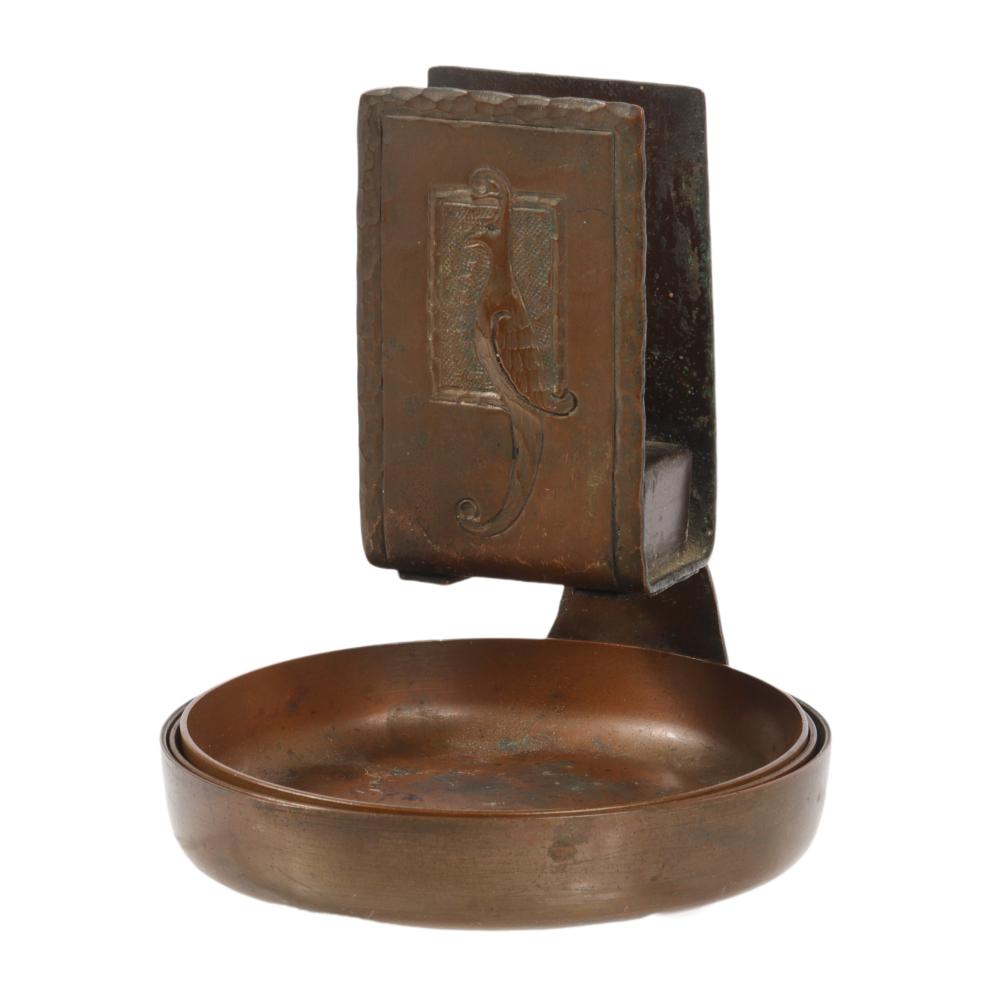 Appraisal: ROYCROFT ARTISANS ARTS CRAFTS BRONZE ASHTRAY AND MATCH HOLDER WITH