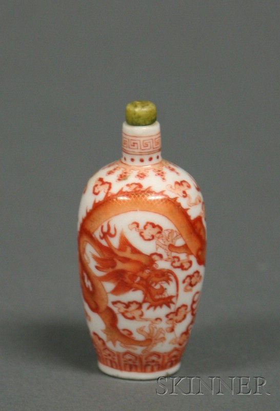 Appraisal: Porcelain Snuff Bottle China th century iron red decoration of