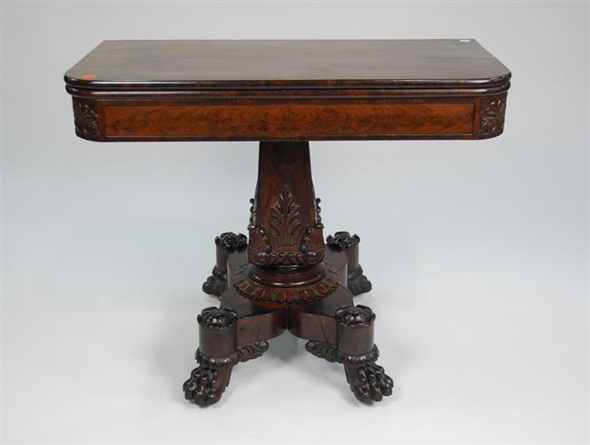 Appraisal: CLASSICAL CARVED MAHOGANY GAMES TABLE th century height inches width