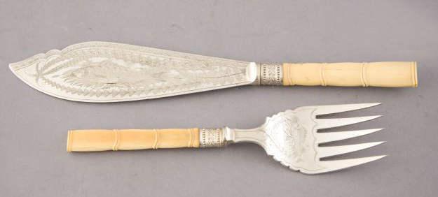 Appraisal: Two-Piece English Silverplate and Vegetable Ivory Fish-Serving Set fourth quarter