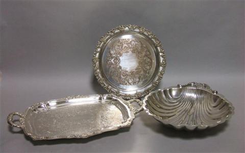 Appraisal: THREE SILVER PLATED SERVING PIECES Including an English Silver Mfg