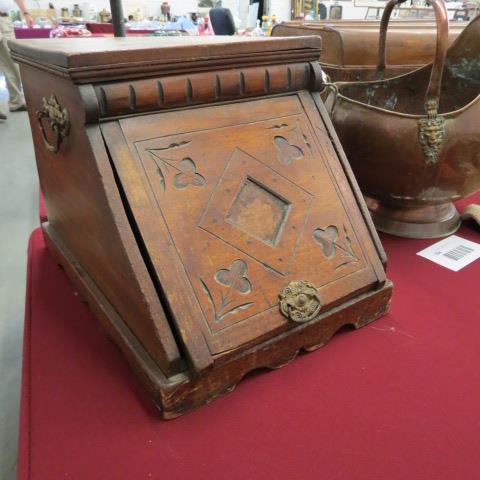 Appraisal: th Century Coal Hod carved wood tin liner and scoop