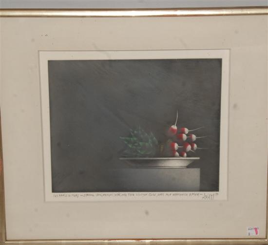 Appraisal: MARIO AVATI b Mezzotint Still Life of Radishes Signed and