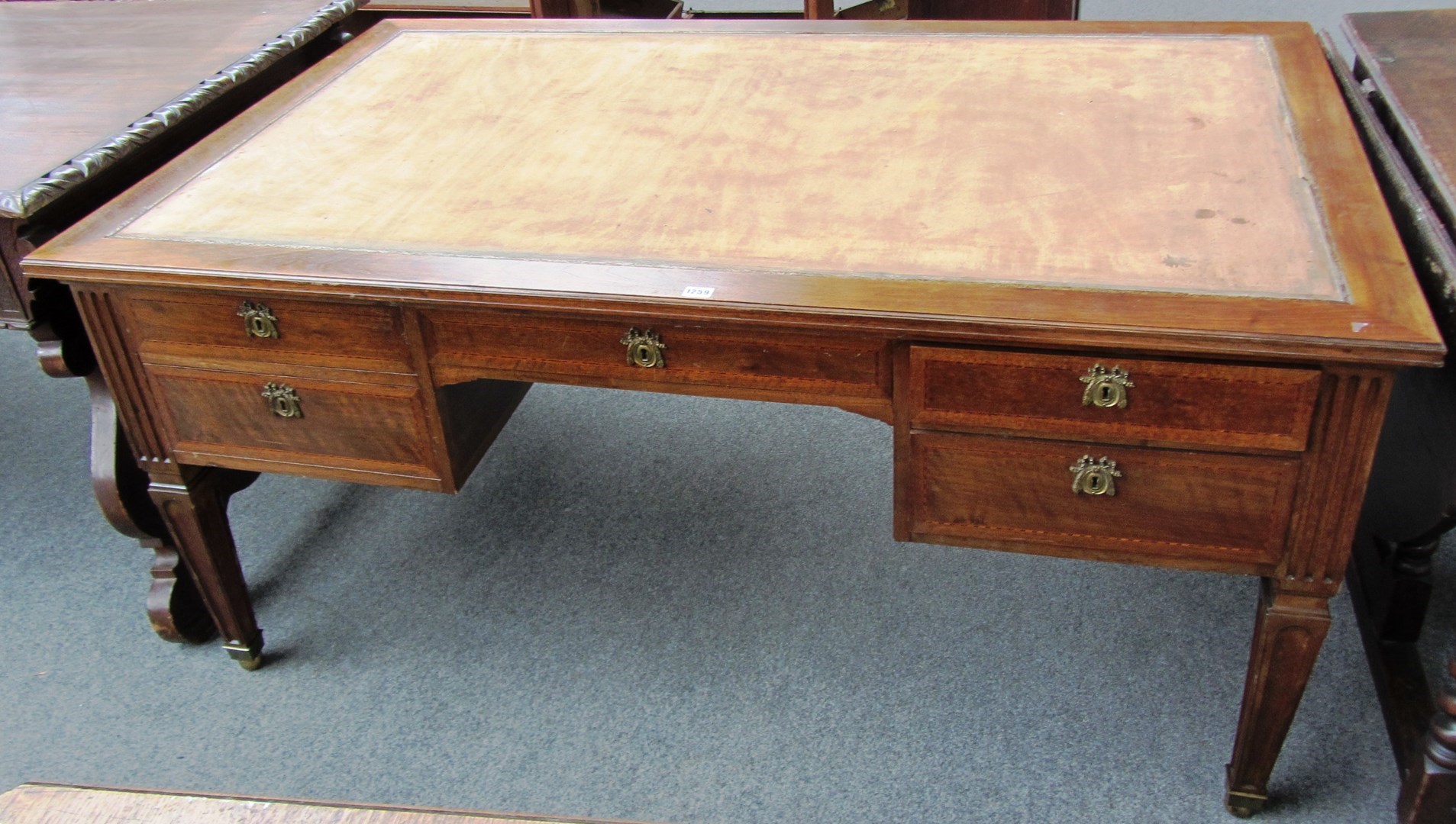 Appraisal: An th century style French walnut partners bureau plat with