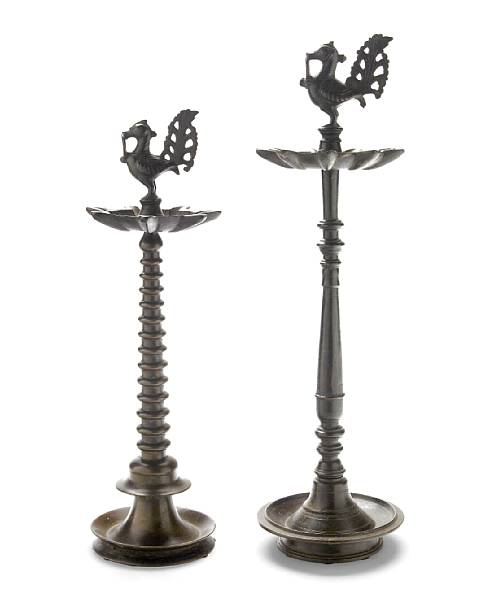 Appraisal: Two Indian style bronze oil lamps height in diameter in