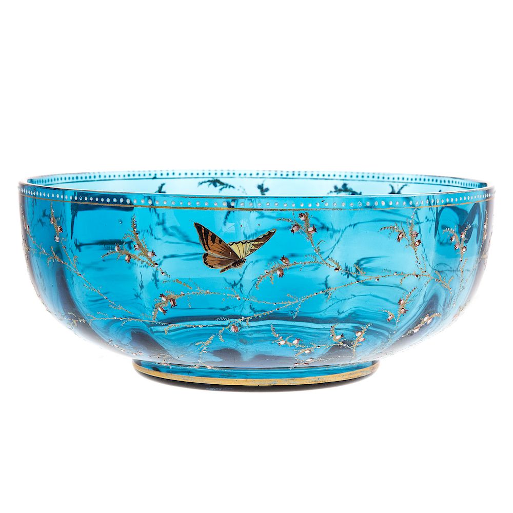 Appraisal: Austrian Light Blue Glass Enamel Decorated Bowl late th century