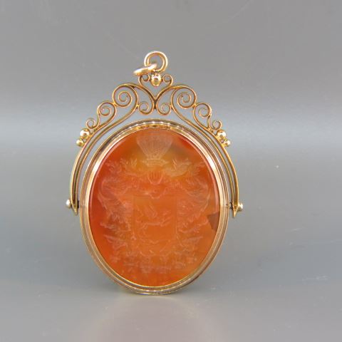 Appraisal: Victorian Gold Carnelian Fob Seal Royal monogram crown with seal